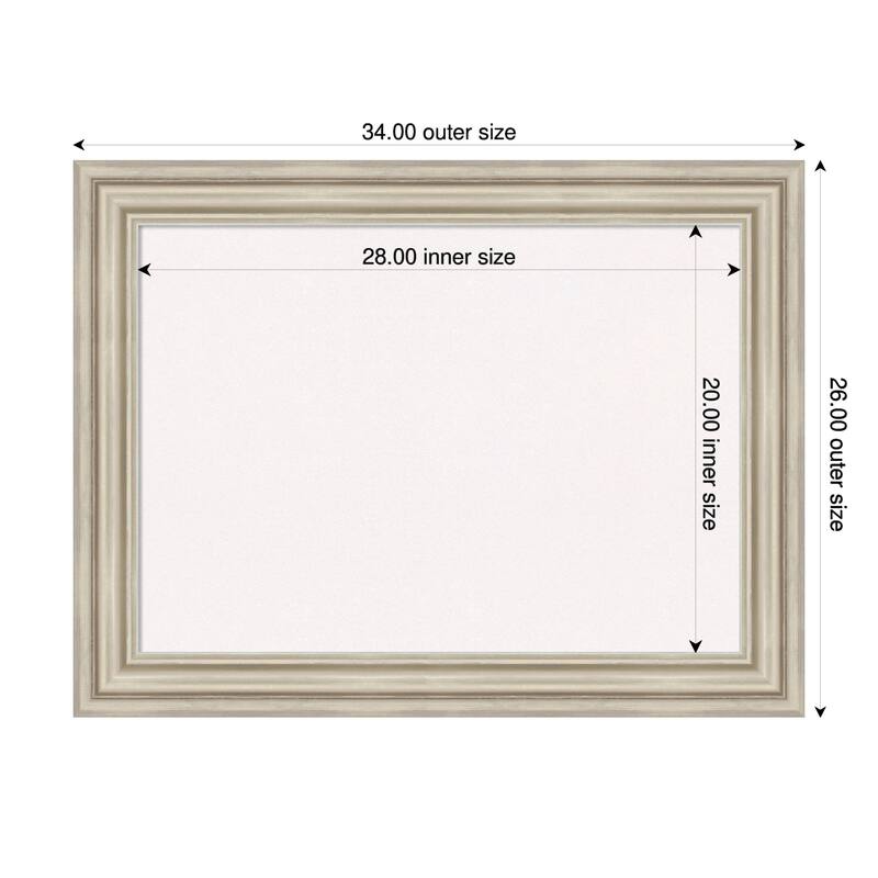 Sierra Silver Wood Framed Cork Board - Bulletin Board, Organization Board, Pin Board - White - 34 x 26 in