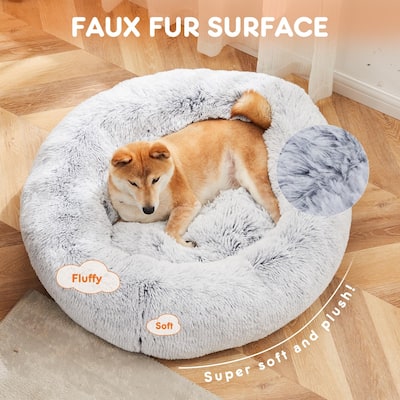 Dovelina Anti-Slip Round Fluffy Plush Pet Bed
