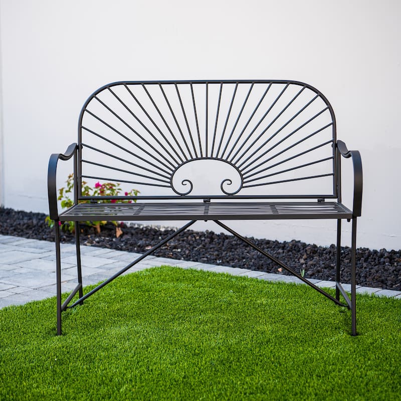 XBrand 44"L Iron Sun-Patterned Seat for Two Indoor/Outdoor Bench