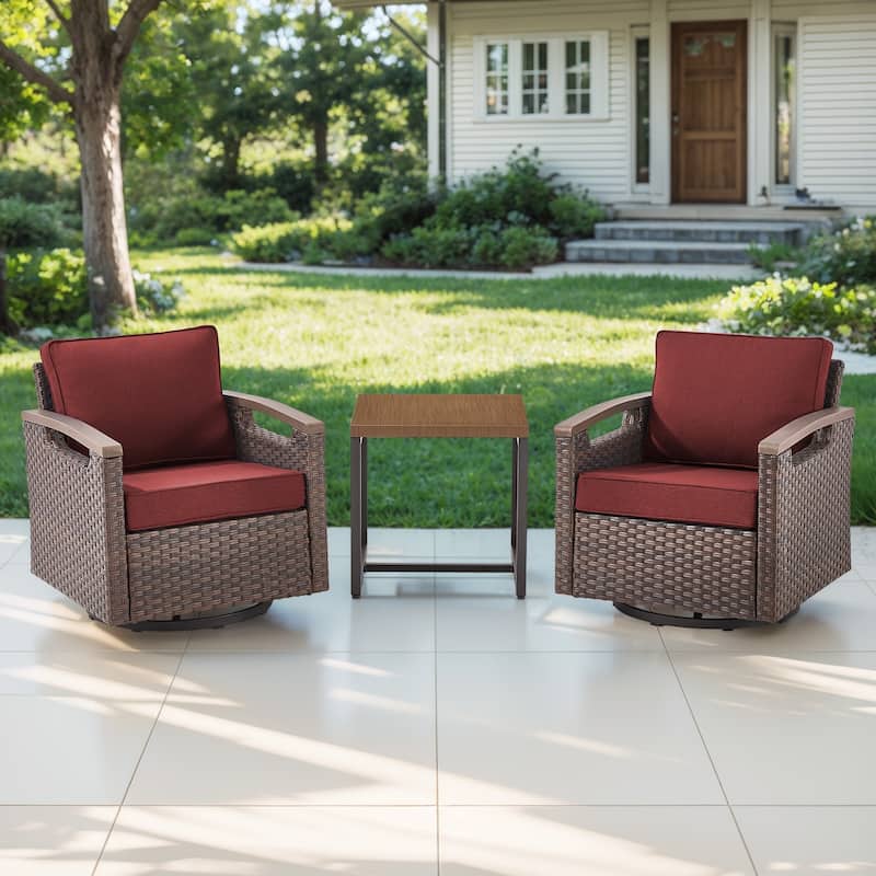 Gymojoy Patio Swivel Rocker Patio Chairs of 2 with Water-Resistant Olefin Cushions and Side Table - Red - 3-Piece