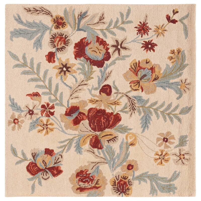 SAFAVIEH Handmade Blossom Catrinel Modern Floral Wool Rug - 6' Square - Beige/Multi