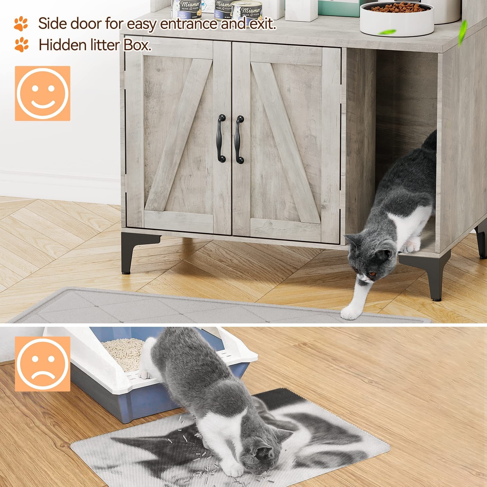 Cat Litter Box Furniture Hidden Cat Box Enclosure with Shelf