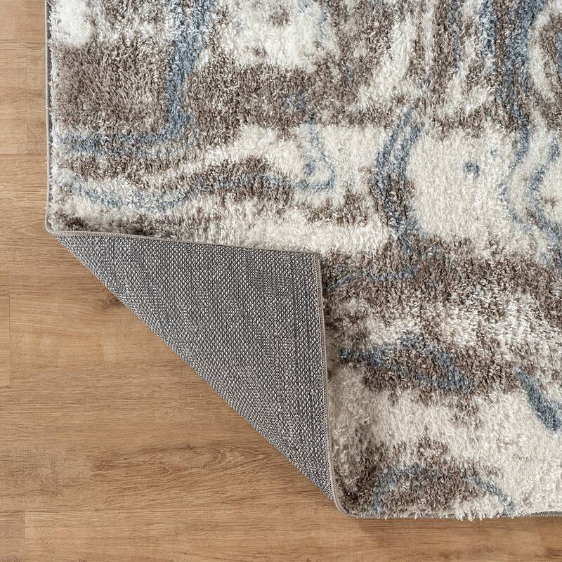 Abstract Marble Shag Rug - Anthracite Dark Gray - Plush Medium Pile, Durable with Jute Backing