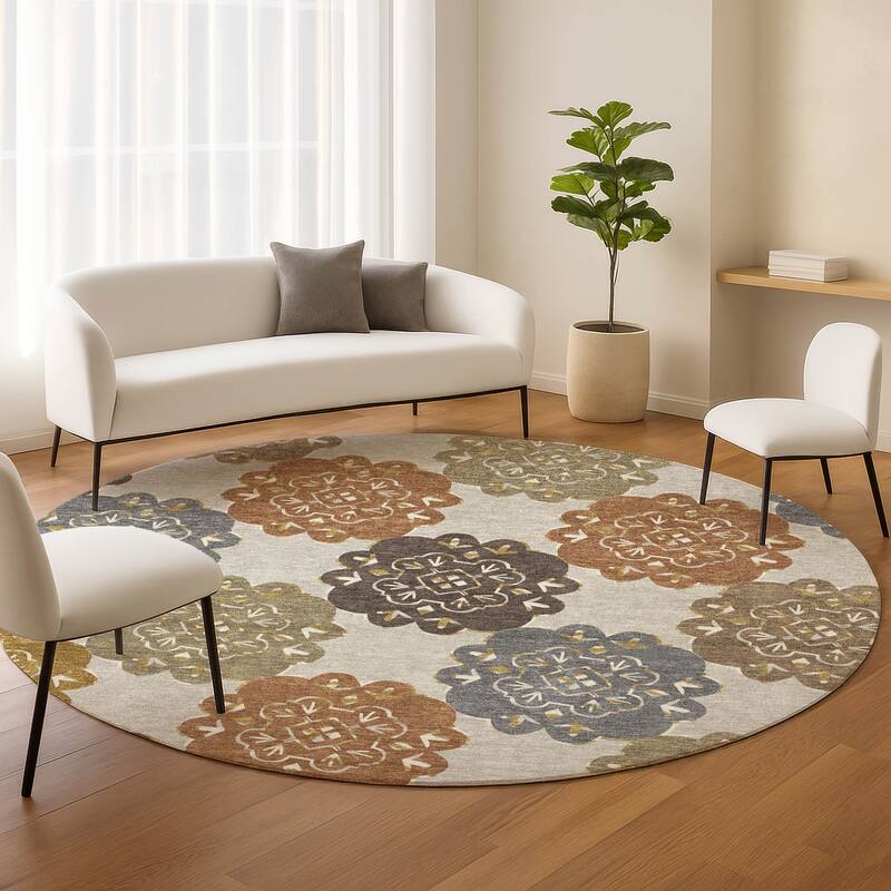 Machine Washable Indoor/ Outdoor Global Motif Chantille Rug