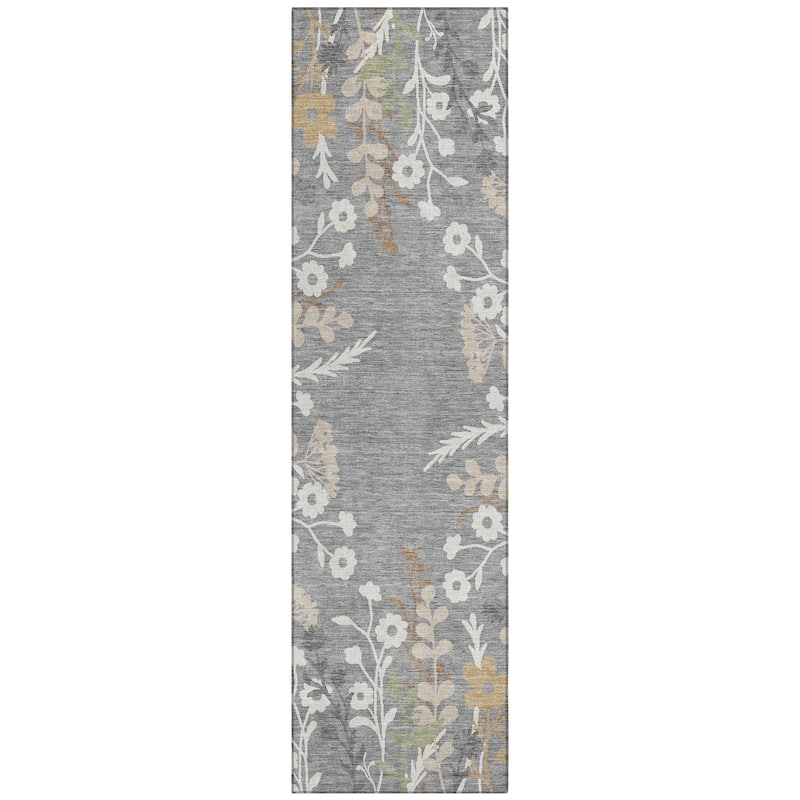 Machine Washable Indoor/ Outdoor Floral Border Chantille Rug