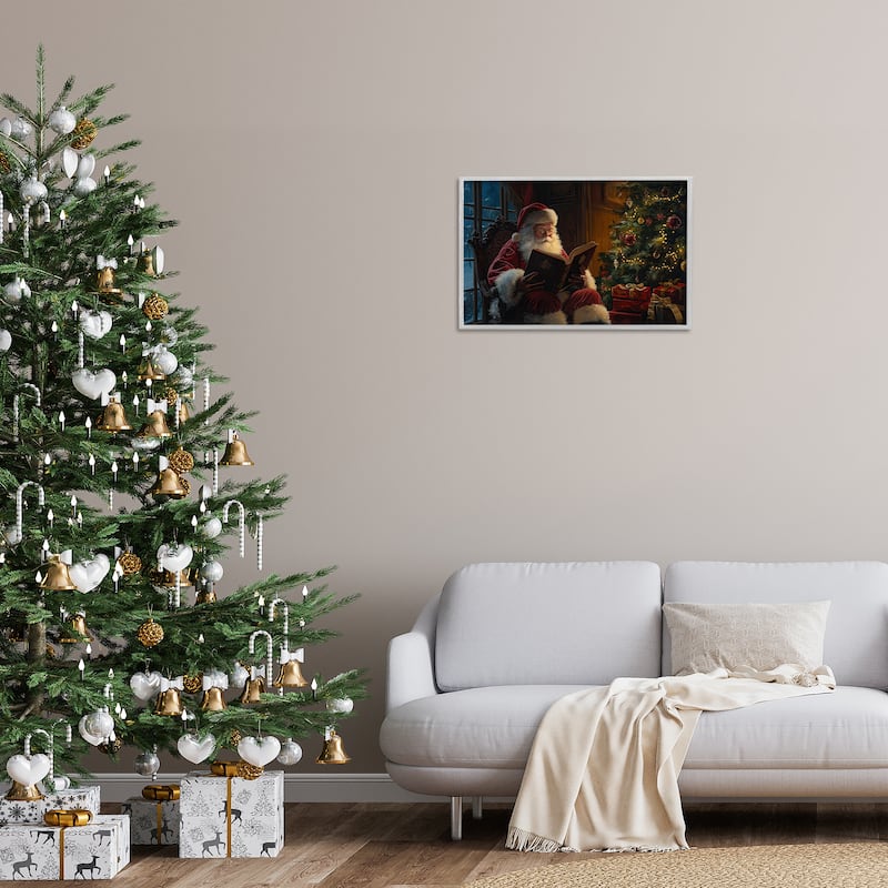 Stupell Santa Reading by Tree Framed Giclee Art Design By Imagine It Images