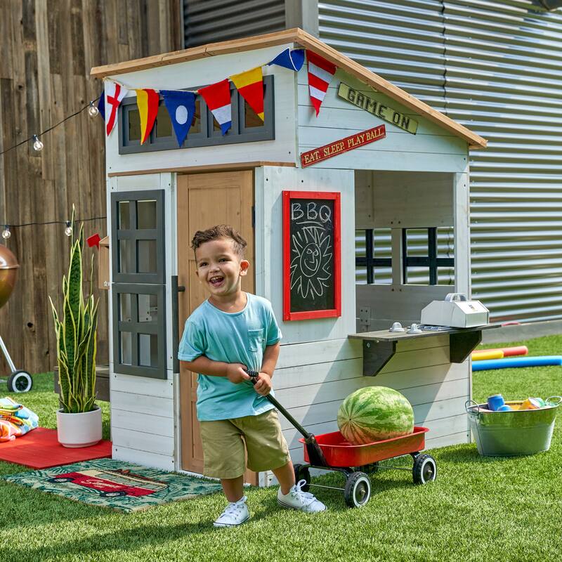 KidKraft Modern Outdoor Wooden Playhouse - White & Raven