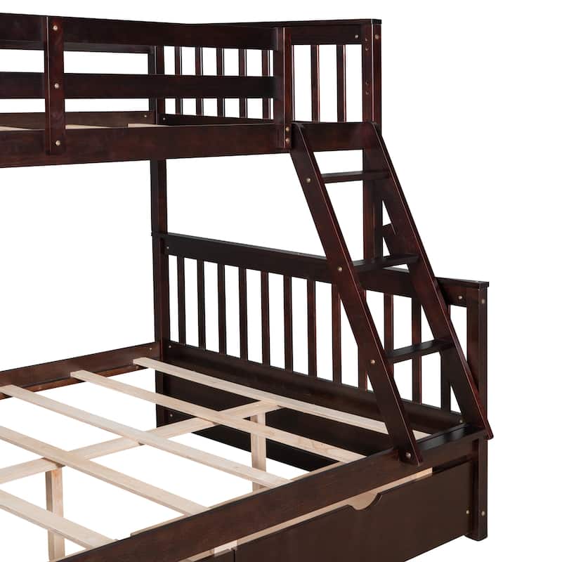 Twin Over Full Bunk Bed with 2 Storage Drawers, Convert into Two Separate Beds, Solid Wood Frame, Ideal for Small Spaces