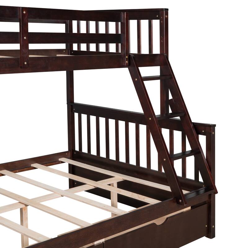 Twin Over Full Bunk Bed with 2 Storage Drawers, Wood Bunkbed Frame w