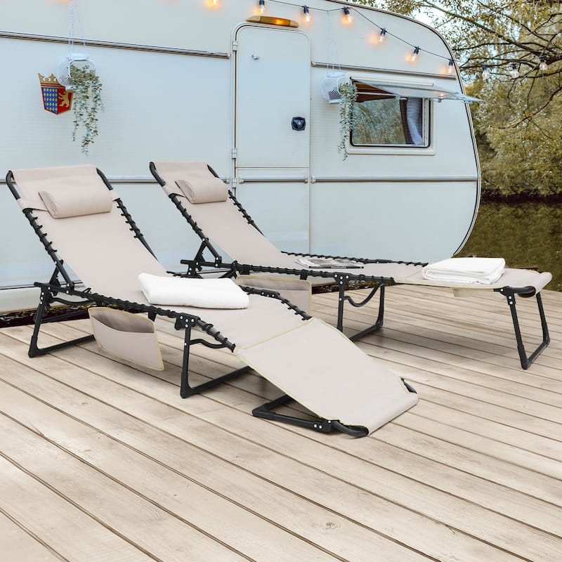 Outdoor Adjustable Oxford Lounge Chair Folding Tanning Chair with Pillow