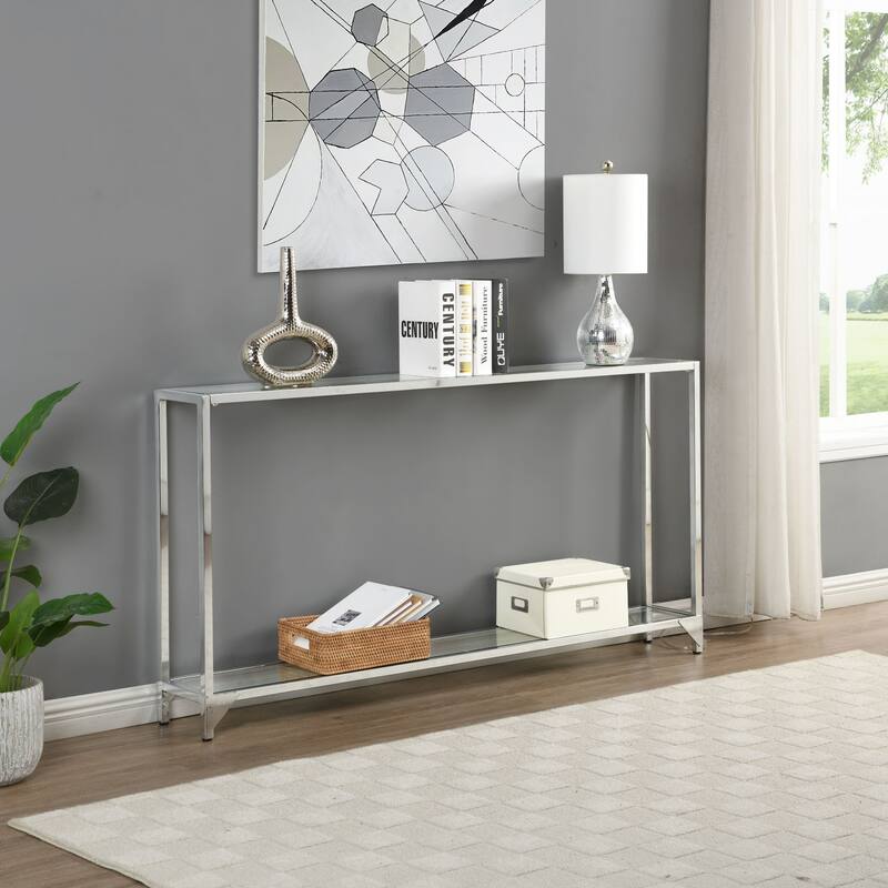 Tempered Glass Console Table - 56" - Clear and Chrome Finish