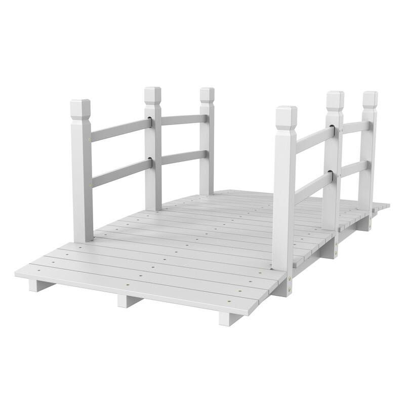 White Wooden Garden Bridge with Handrails - Durable & Weather-Resistant Outdoor Decorative Footbridge