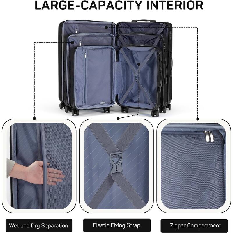 3-Piece Luggage Sets(20/24/28 Inch) , Hard Shell Suitcases with Spinner Wheels, Expandable Lightweight Rolling Suitcase Sets