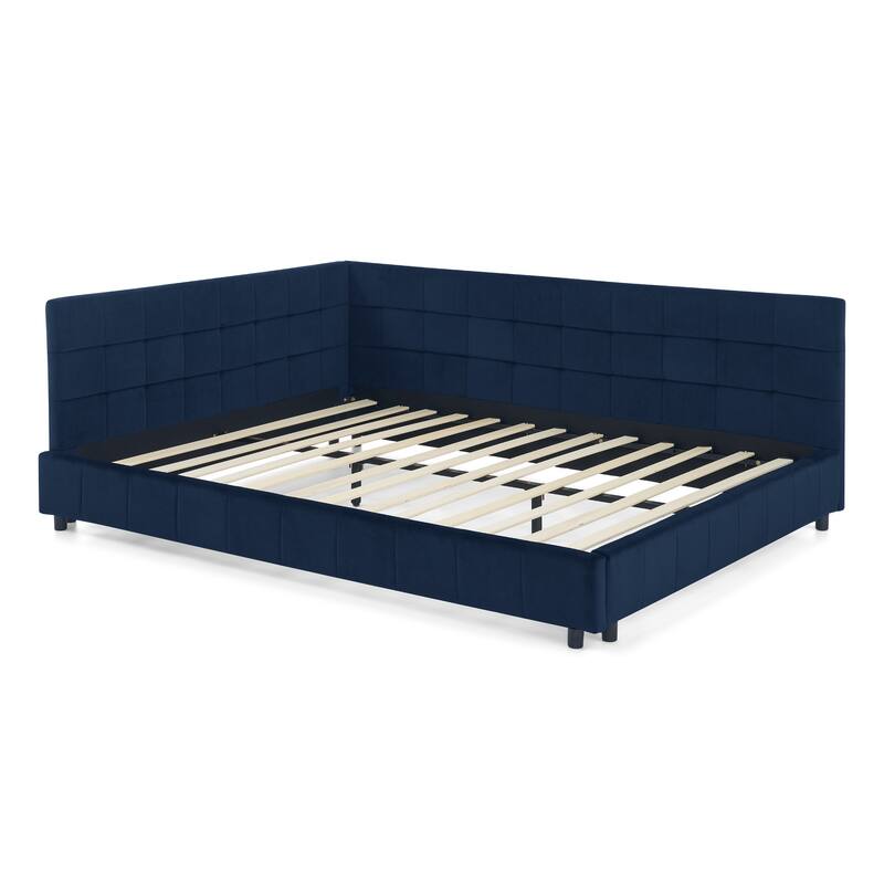 Queen Size Upholstered Velvet Daybed with Backrest and Armrests, Multi-Functional Sofa Bed