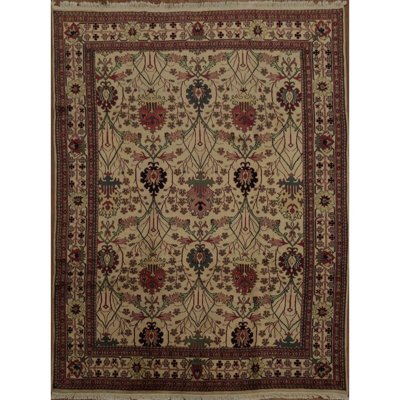 Hand Knotted Oriental 100% Wool Carpet Traditional All-Over Beige & Ivories Agra Area Rug - 11' 9'' X 8' 9''