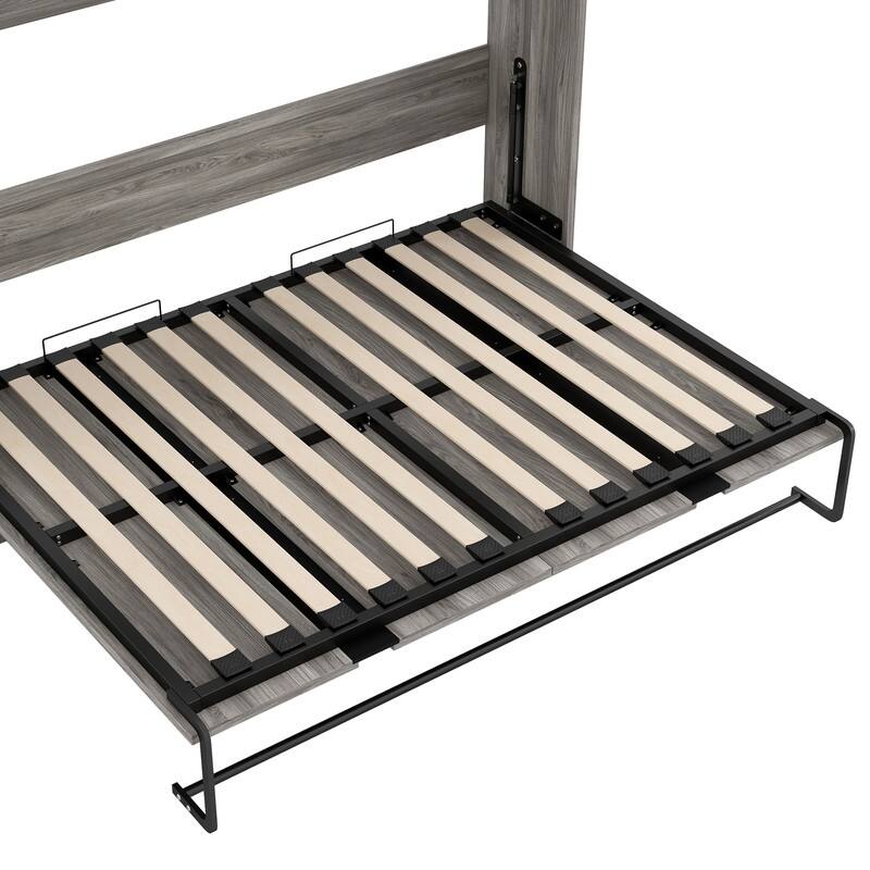 Twin Size Storage Murphy Bed with 2-Tier Shelf, 3 Drawers and LED Light, Full Size Folding Bed Frame Optional