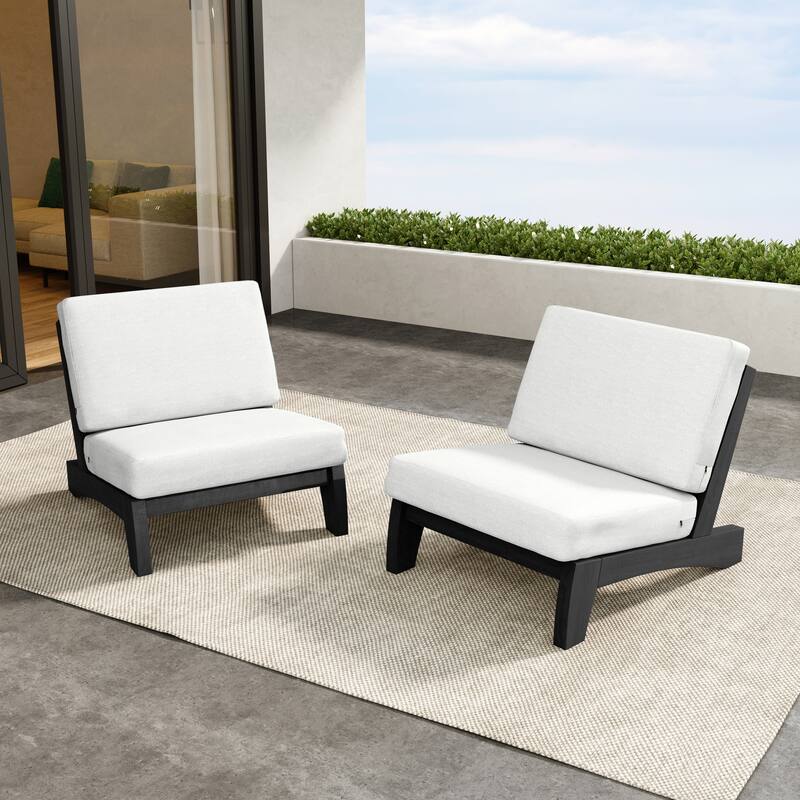 Outdoor Teak Wood Waterproof Armless Chair Loveseat with Cushions