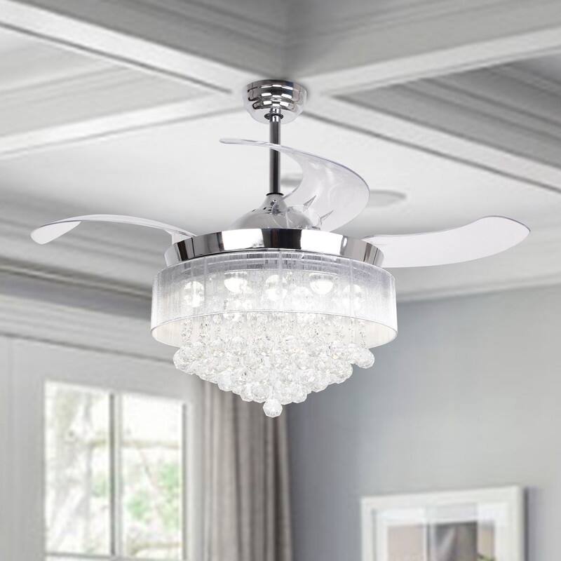 46 Inch Ceiling Fan with LED Light Remote Crystal Chandelier