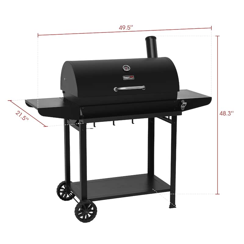 Royal Gourmet 30-Inch Barrel Charcoal Grill, Front Storage Basket with Hooks,Black