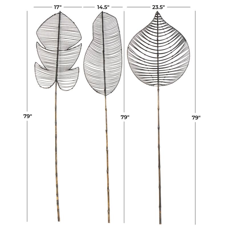 Rattan Leaf Handmade Tall Woven Palm Leaf Stick Home Decor Natural Foliage - Set of 3 Brown or Black - Roche River Decor - Black - 23"W, 79"H