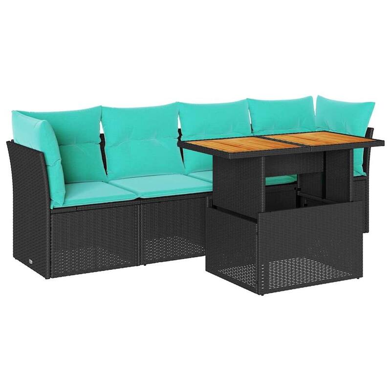 vidaXL Patio Sofa Set with Cushions Outdoor Furniture 5 Piece Poly Rattan