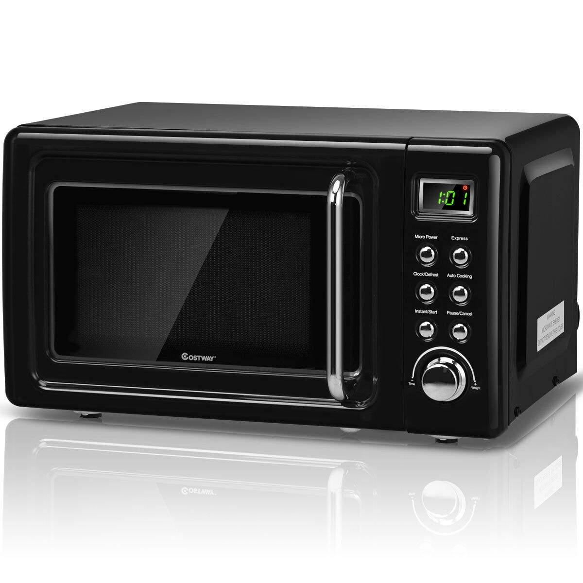 Retro Microwave Oven, SIMOE Compact Countertop Microwave 0.9 cu.ft. 900 W,  Defrost & Auto Cooking Function, LED Display, Child Lock and Glass