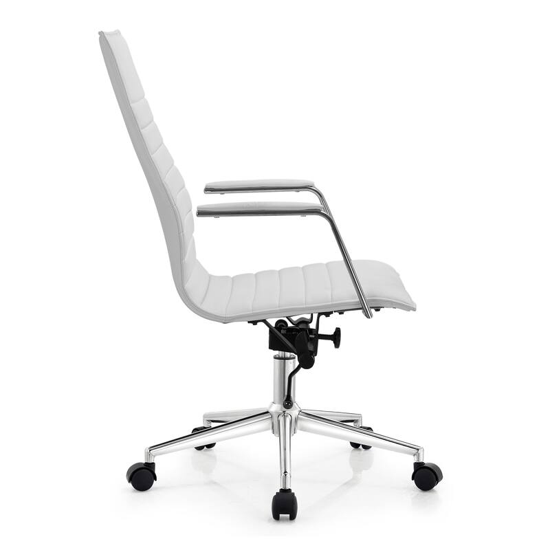 Set of 2 High Back Office Desk Chair | Upholstered Ribbed PU Leather | Armchair for Home, Executive, Conference, Meetings