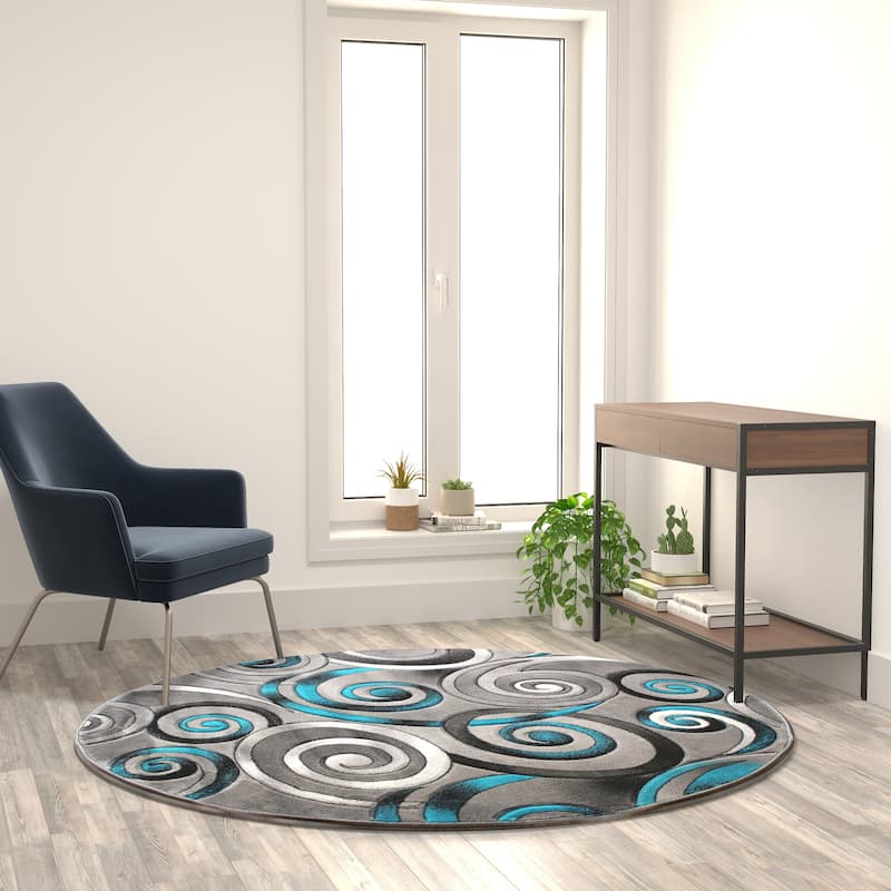 Modern Spiral Patterned Olefin Indoor Area Rug