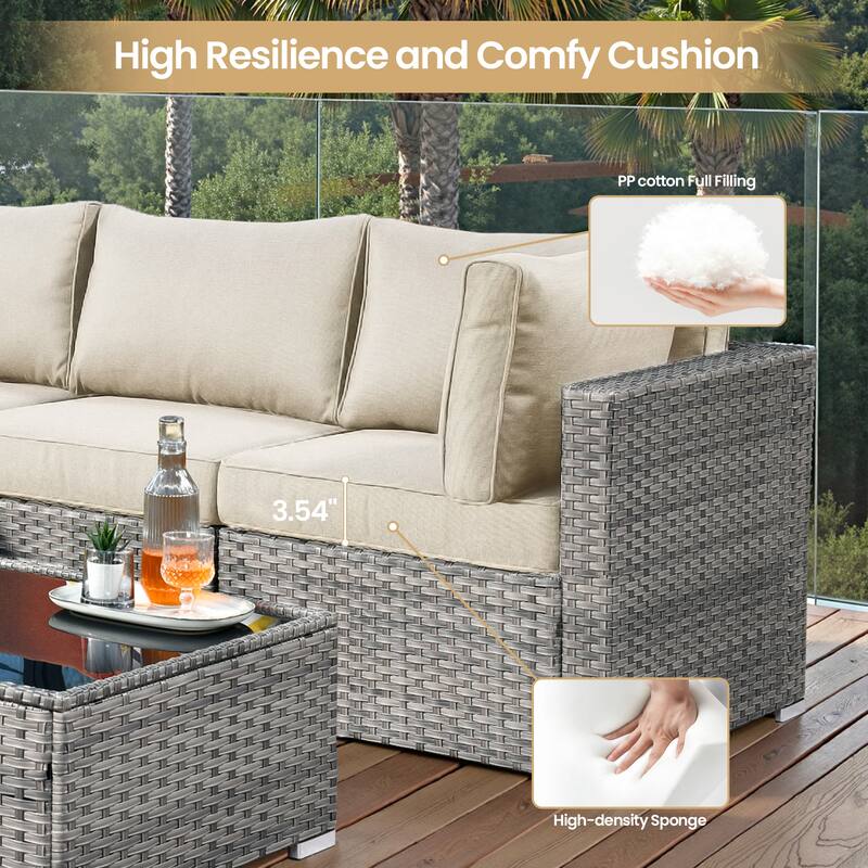 XIZZI 8-piece Patio Outdoor Wicker Furniture Swivel Chair Set with Firepit Table