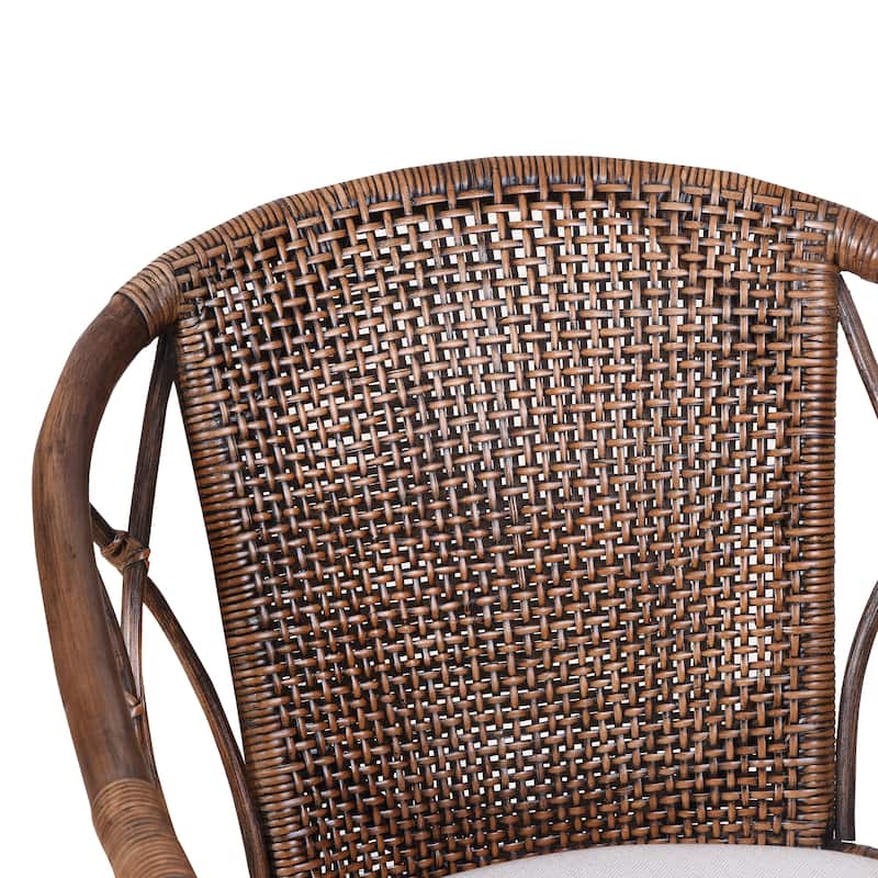 Bohemian 18" W Rattan Barrel Arm chair with Upholstered Seat Accent Chair