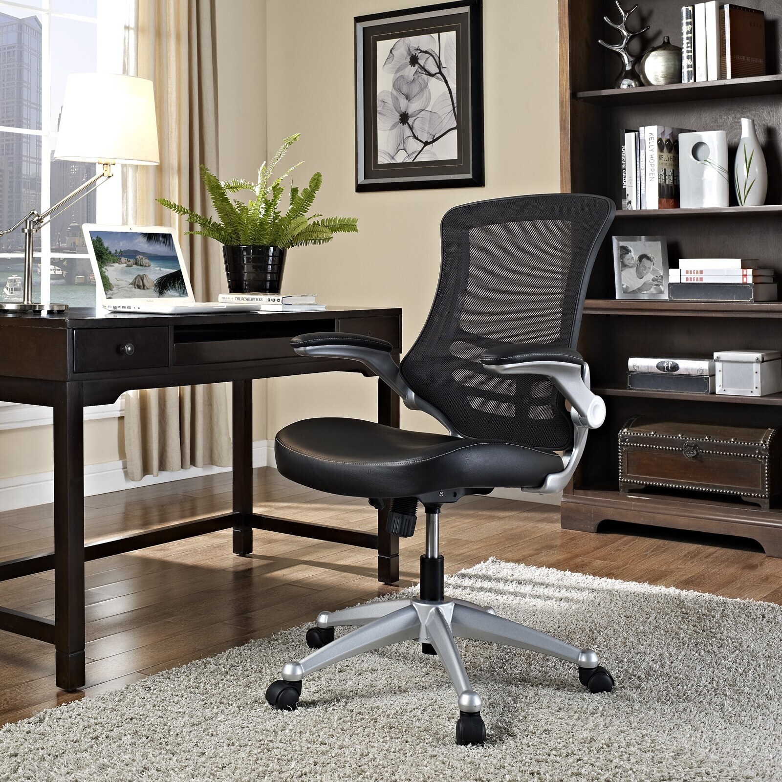 Porch & den williamsburg modway attainment black mesh online back and leatherette seat office chair