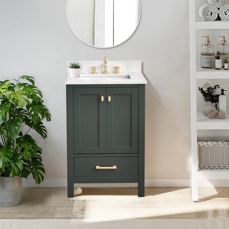 StarrySky 24 inch Undermount Single Sink Bathroom Vanity with Engineered Carrara Marble Top - Green