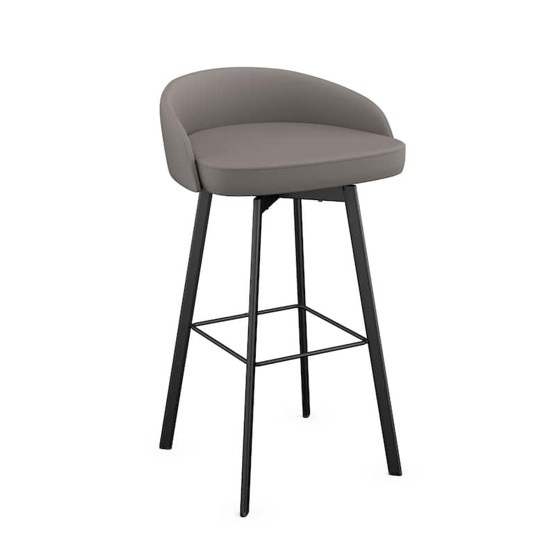 Amisco Cruz Swivel Counter and Bar Stool - Taupe Grey Faux Leather / Black Metal - Counter Height