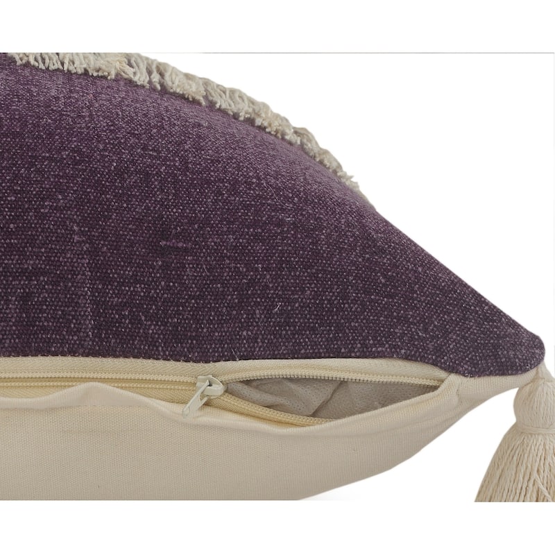 HomeRoots 20" X 20" Purple And Off-White 100% Cotton Zippered Pillow