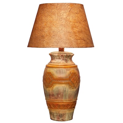 Riza 29 Inch Urn Table Lamp, Carved Trellis Cut, Rich Oak Brown Hydrocal