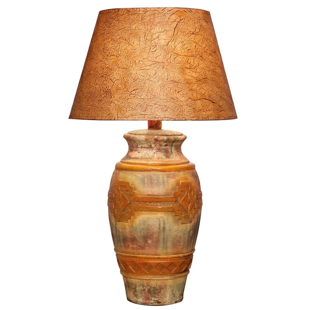 Riza 29 Inch Urn Table Lamp, Carved Trellis Cut, Rich Oak Brown Hydrocal