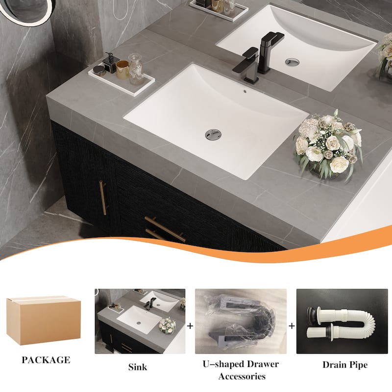 39.4 Inches Single Contemporary Floating Bathroom Vanity