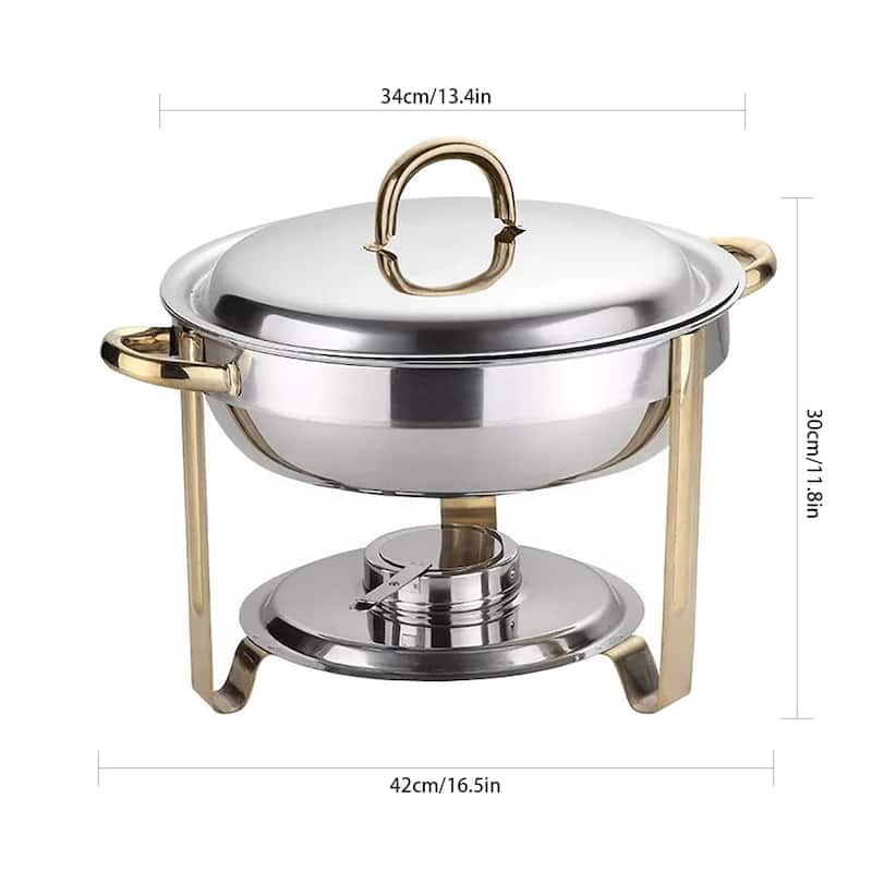 Stainless Steel Round Chafing Dish 4Quart Serving Buffet Warmer On