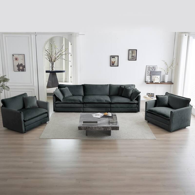 5-Seat Chenille Sofa Set with Round Arms (3+2 Seater) - Gray
