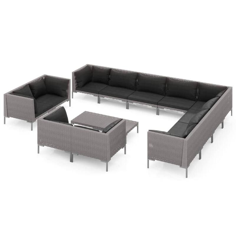 vidaXL Patio Lounge Set Outdoor Sectional Corner Sofa Poly Rattan Dark Grey - 27.6" x 27.6" x 24"