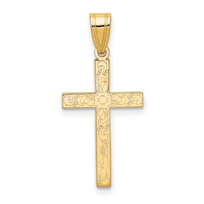 Curata 14k Yellow Gold Solid Polished 18" Floral Cross Pendant Necklace - 18x12mm