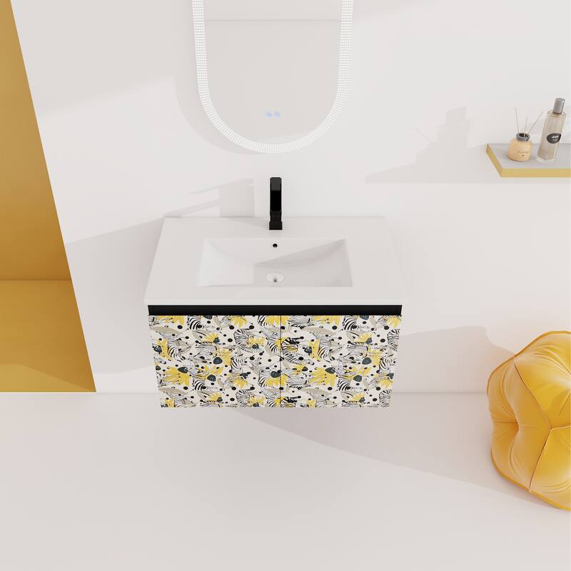 30" Floating Wall-Mounted Bathroom Vanity with Soft-Close Door Hinges, Ceramic Sink & Ample Storage