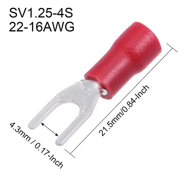 100x Isolierte Gabelschuhe SV1.25–3.5, Größe #6, 0,5–1,5 Mm² (22–16 AWG), Rot, Kupfer Vernickelt, 600 V, 19 A – Crimpzange HS-30J Empfohlen