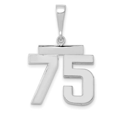 14k White Gold Medium Polished Number 75 Charm Pendant