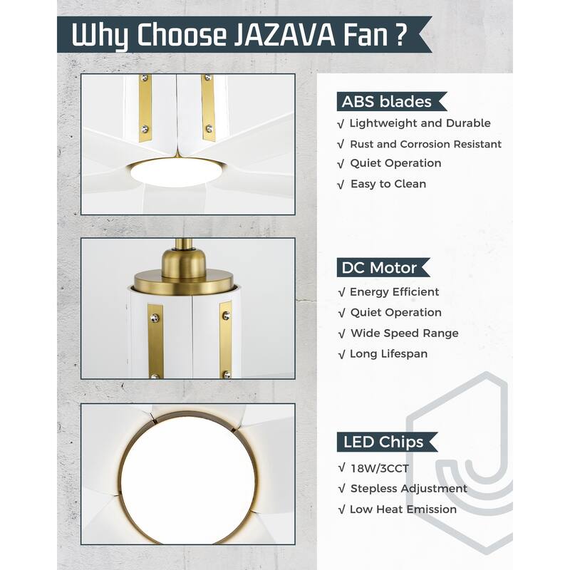 60 Inch 18W DC LED Ceiling Fan with Lights, 5-Blades, Remote Control and App and Alexa Google Voice Control