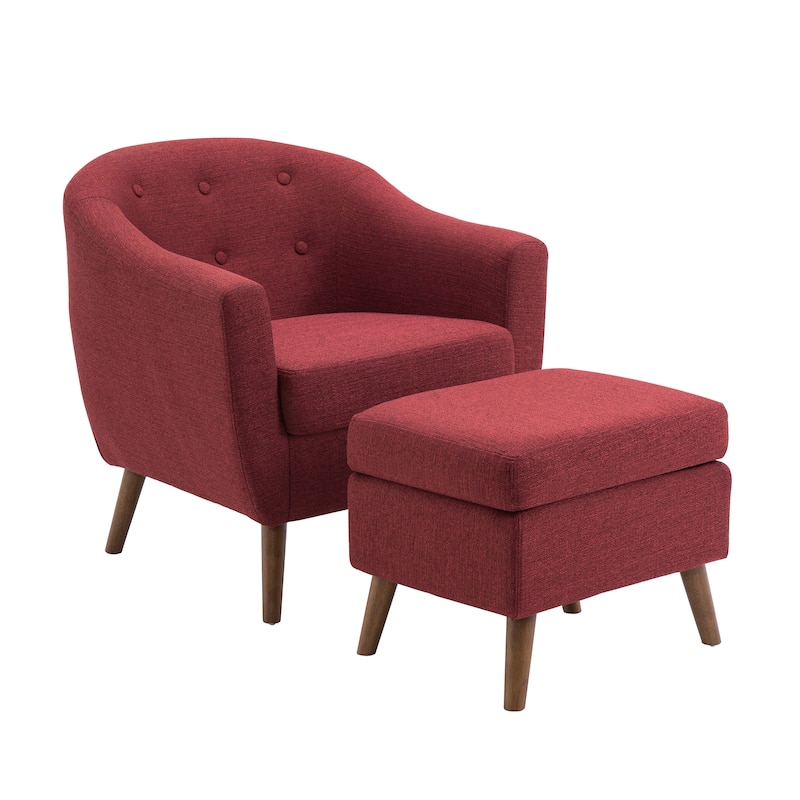 Carson Carrington Junsele Linen Upholstery Club Accent Chair - Red - Ottoman Included
