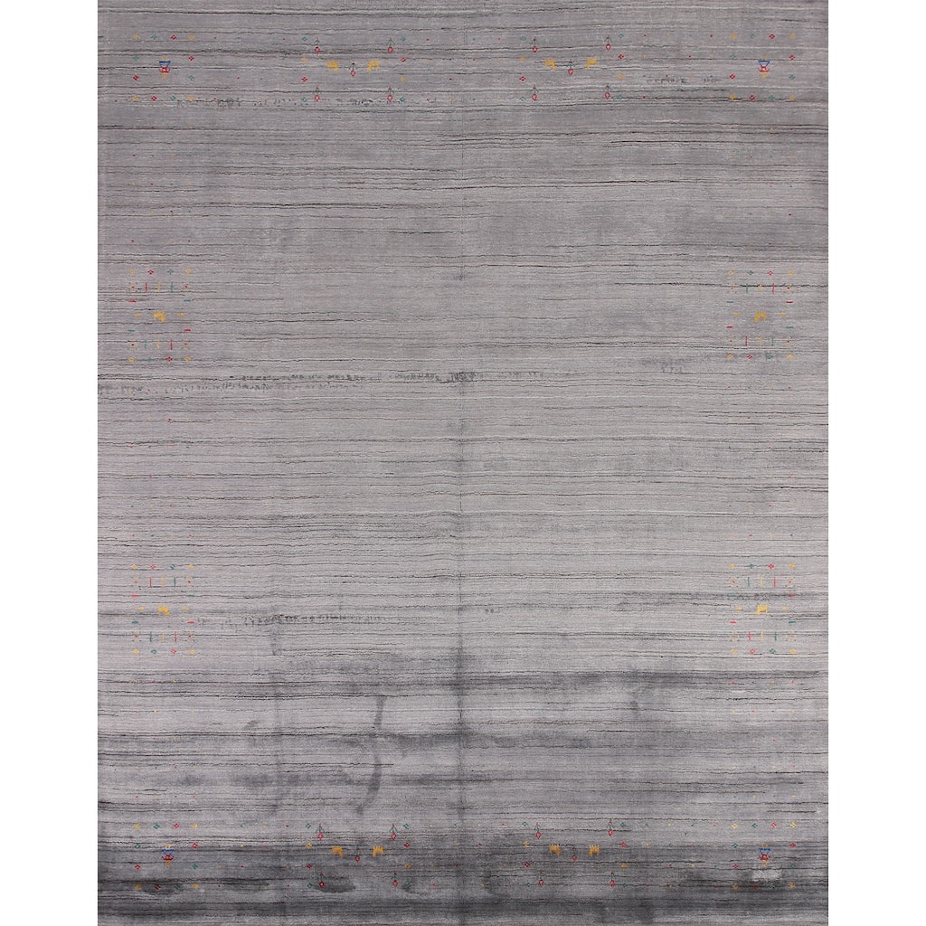 Gray Gabbeh Oriental Area Rug Handmade Wool Carpet - 8'2" x 9'8"