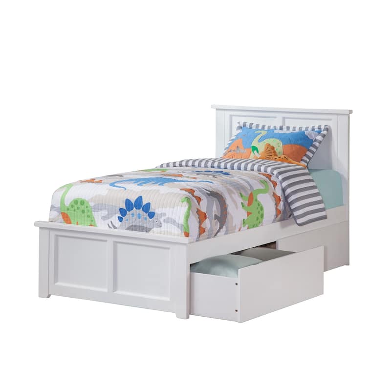 Platform Bed with Footboard & 2 Drawers - Solid Wood Storage Bed Frame
