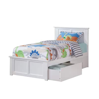 Platform Bed with Footboard & 2 Drawers - Solid Wood Storage Bed Frame