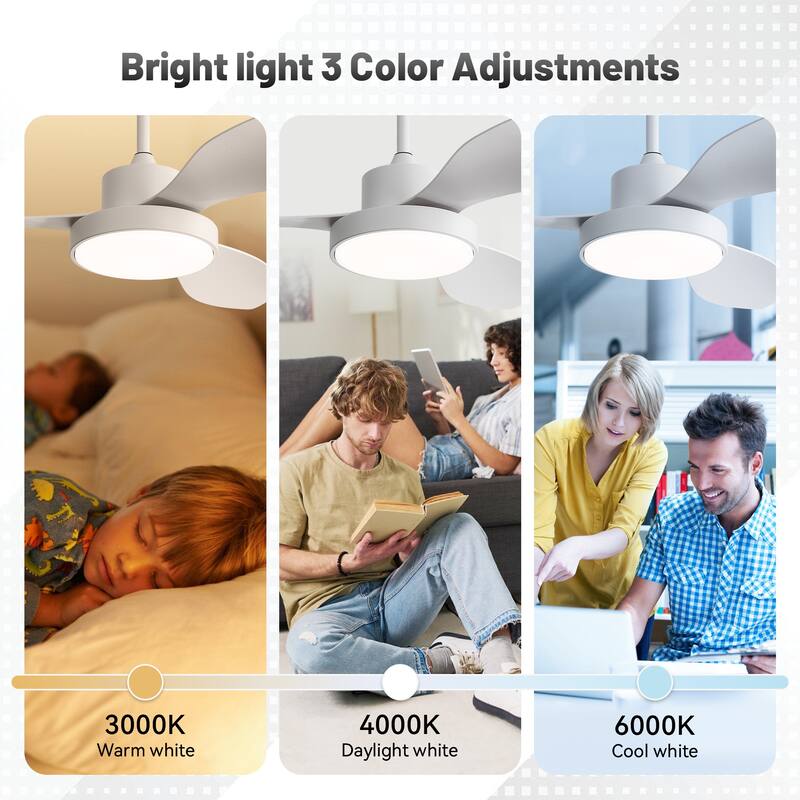 47 Inch Ceiling Fan with 22W LED Light and Remote Control 6 Speeds Reversible DC Motor for Bedroom Black